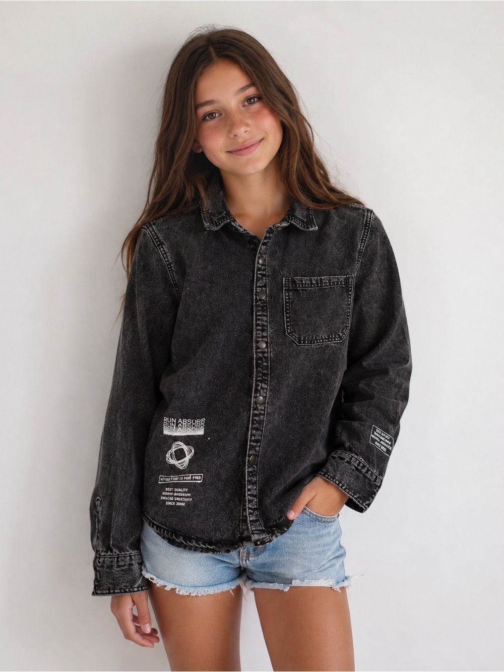Zara Black Denim Acid Wash Oversized Cotton Jacket